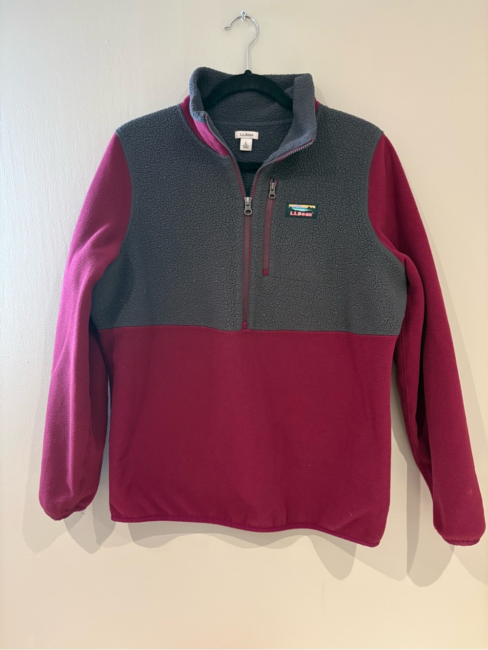 L.L. Bean Women’s Two-Tone Half-Zip Fleece in Gray and Burgundy